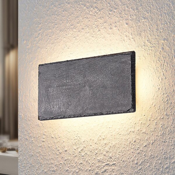 Lindby LED φωτιστικό τοίχου Peetu, 22 cm μήκος, σχιστόλιθος, ρυθμιζόμενο, ρυθμιζόμενος, Γκρι, Σαλόνι / τραπεζαρία, Πέτρα, σύγχρονο
