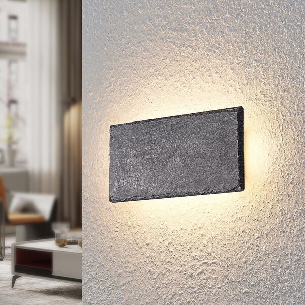 Lindby LED φωτιστικό τοίχου Peetu, 22 cm μήκος, σχιστόλιθος, ρυθμιζόμενο, ρυθμιζόμενος, Γκρι, Σαλόνι / τραπεζαρία, Πέτρα, σύγχρονο