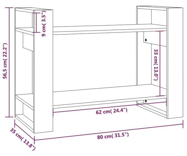 Βιβλιοθήκη/Διαχωριστικό Χώρου Μαύρο 80x35x56,5 εκ. Μασίφ Πεύκο - Μαύρο