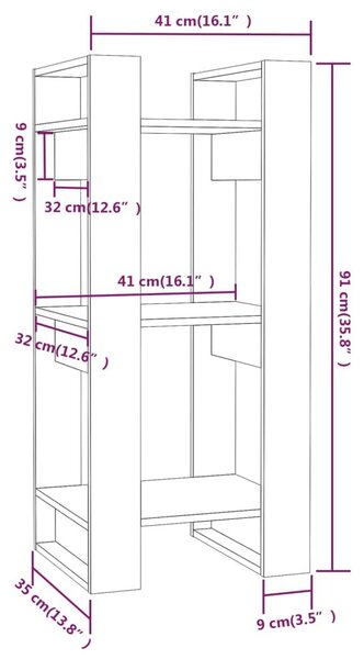 Βιβλιοθήκη/Διαχωριστικό Χώρου 41x35x91 εκ. Μασίφ Ξύλο Πεύκου - Καφέ