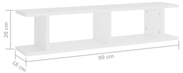 Ραφιέρες Τοίχου 2 τεμ. Λευκό 90 x 18 x 20 εκ. από Μοριοσανίδα - Λευκό