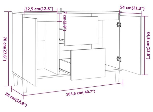 Μπουφές Καφέ Δρυς 101 x 35 x 70 εκ. από Επεξεργασμένο Ξύλο - Καφέ