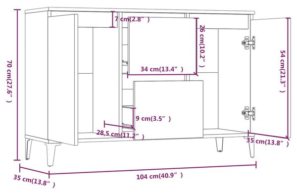 Μπουφές Καφέ Δρυς 104 x 35 x 70 εκ. από Επεξεργασμένο Ξύλο - Καφέ