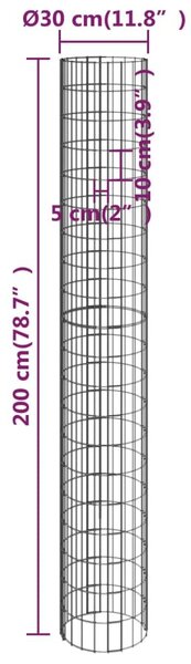 Συρματοκιβώτιο-Γλάστρα Υπ. 3 τεμ Κυκλική Ø30x200εκ Γαλβ Χάλυβας - Ασήμι