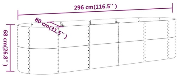 Ζαρντινιέρα Πράσινη 296x80x68 εκ Ατσάλι με Ηλεκτρ. Βαφή Πούδρας - Πράσινο