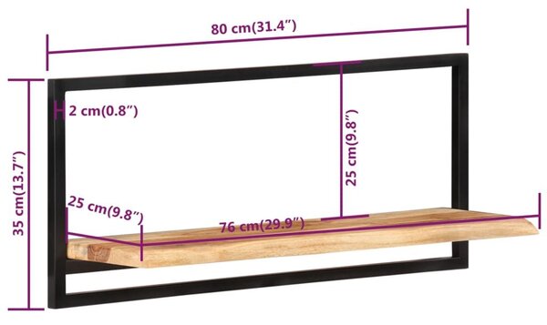 Ράφια Τοίχου 2 τεμ. 80 x 25 x 35 εκ Μασίφ Ξύλο Ακακίας & Ατσάλι - Καφέ