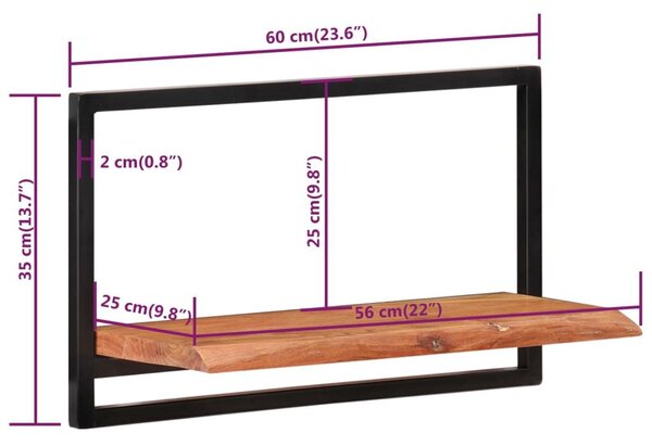 Ράφια Τοίχου 2 Τεμ. 60 x 25 x 35 εκ Μασίφ Ξύλο Ακακίας & Ατσάλι - Καφέ