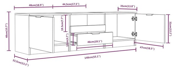 Έπιπλο Τηλεόρασης Γκρι Sonoma 140x35x40 εκ. Επεξεργασμένο Ξύλο - Γκρι