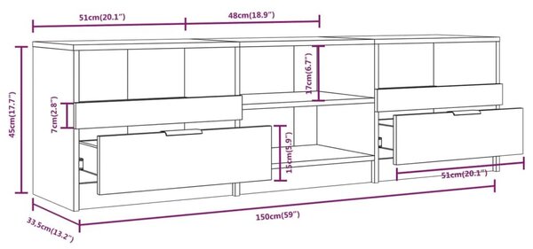 Έπιπλο Τηλεόρασης Sonoma Δρυς 150x33,5x45 εκ. από Επεξεργ. Ξύλο - Καφέ