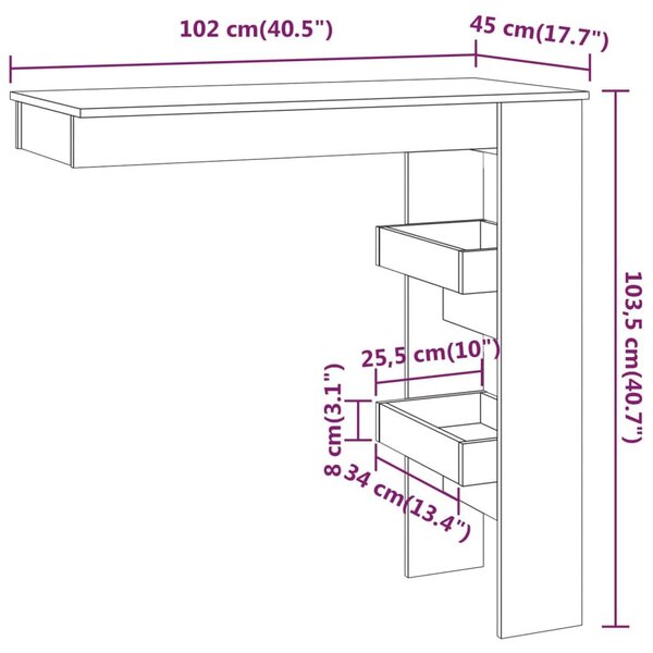 Τραπέζι Μπαρ Τοίχου Καφέ Δρυς 102x45x103,5 εκ. Επεξεργ. Ξύλο - Καφέ