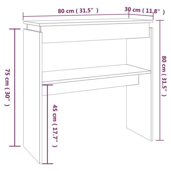 Τραπέζι Κονσόλα Καπνιστή Δρυς 80x30x80 εκ. Επεξεργασμένο Ξύλο - Καφέ