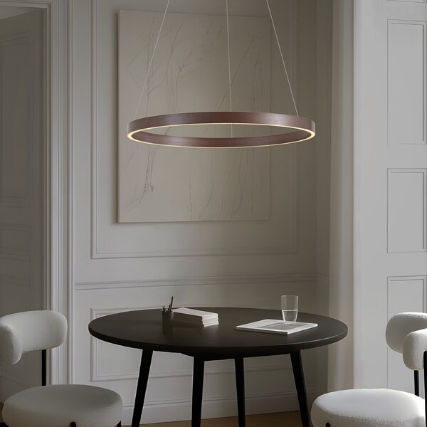 Lucande LED κρεμαστό φωτιστικό Yonam, Ø 80 cm, 1 φως, καφέ, CCT, ρυθμιζόμενος, Καφέ / Σκουριάς, Σαλόνι / τραπεζαρία, Μέταλλο, σύγχρονο