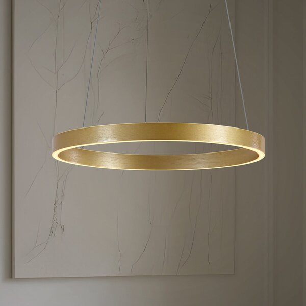 Lucande LED κρεμαστό φωτιστικό Yonam, Ø 60 cm, 1-φωτιστικό, χρυσό, CCT, ρυθμιζόμενος, Χρυσό / Ορείχαλκου, Σαλόνι / τραπεζαρία, Μέταλλο, σύγχρονο