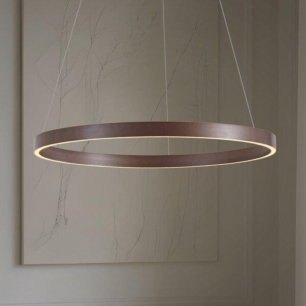 Lucande LED κρεμαστό φωτιστικό Yonam, Ø 80 cm, 1 φως, καφέ, CCT, ρυθμιζόμενος, Καφέ / Σκουριάς, Σαλόνι / τραπεζαρία, Μέταλλο, σύγχρονο