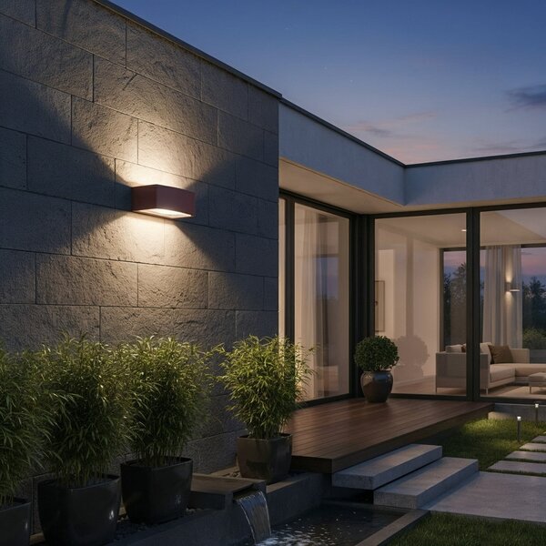 IDEAL LUX Ιδανικός λαμπτήρας εξωτερικού χώρου Lux Andromeda καφέ, πλάτος 22 cm, αλουμίνιο, ρυθμιζόμενος, Καφέ / Σκουριάς, Μπάνιο, Αλουμίνιο, σύγχρονο, Πρίζα τοίχου κάτω