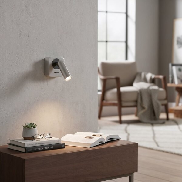 IDEAL LUX Ideal Lux LED προβολέας τοίχου Bean, χρώμα νικελίου, πλάτος 7 cm, Μεταλλικό, Σαλόνι / τραπεζαρία, Μέταλλο, σύγχρονο