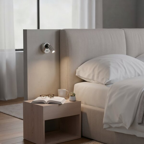 IDEAL LUX Ideal Lux LED προβολέας τοίχου Bean, Ø 7 cm, μεταλλικό νικέλιο, Μεταλλικό, Σαλόνι / τραπεζαρία, Μέταλλο, σύγχρονο