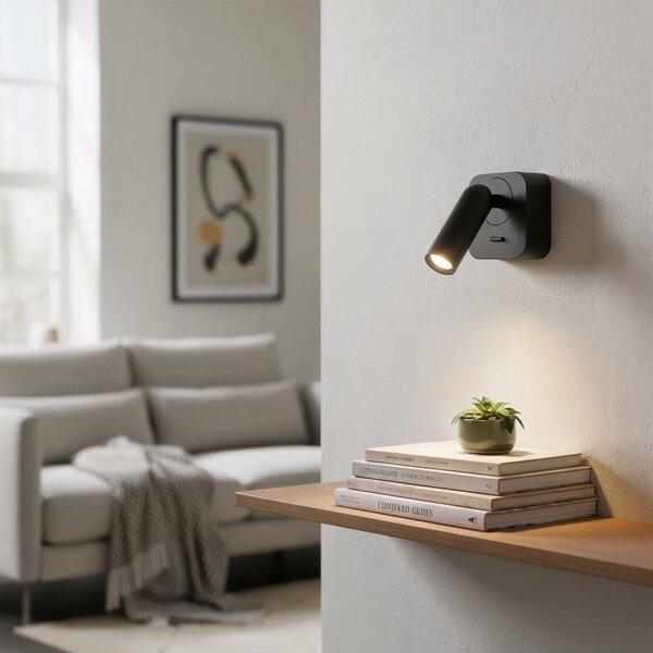 IDEAL LUX Ideal Lux LED προβολέας τοίχου Bean, μαύρος, πλάτος 7 cm, μέταλλο, Μαύρο, Σαλόνι / τραπεζαρία, Μέταλλο, σύγχρονο