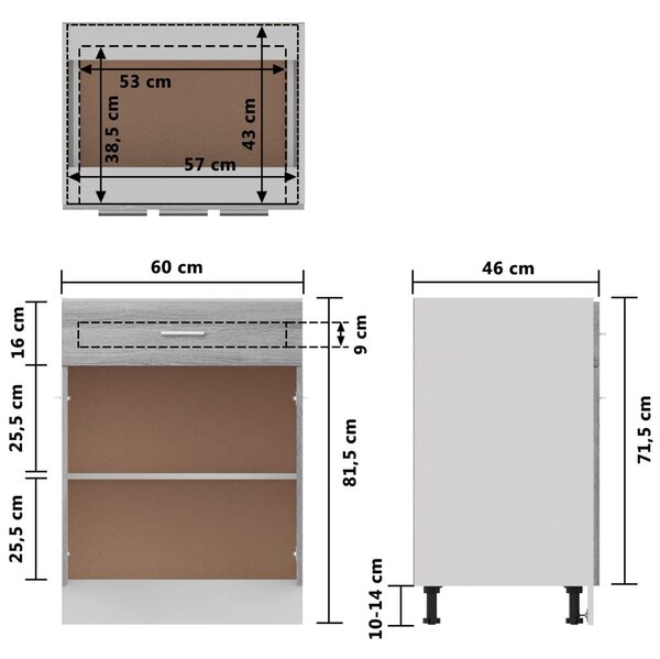 Έπιπλο Με Συρτάρι Γκρι Sonoma 60x46x81,5 εκ. Επεξεργ. Ξύλο - Γκρι