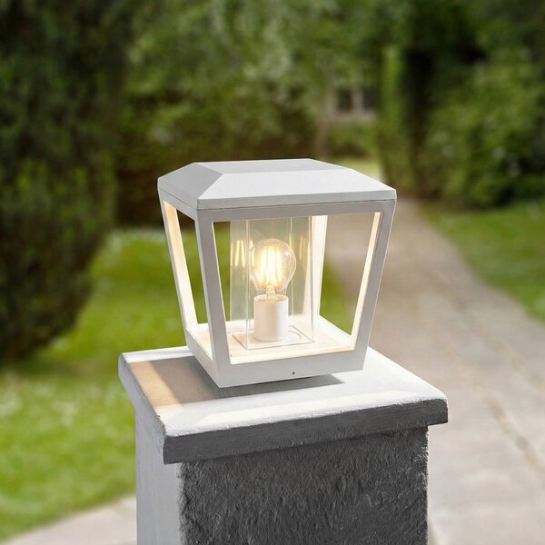 Lucande Φωτιστικό βάσης Dunia, λευκό, μέταλλο, 24cm, E27, IP54, ρυθμιζόμενος, Λευκό, Μέταλλο, σύγχρονο