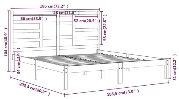 Σκελετός Κρεβατιού Χωρίς Στρώμα 180x200 εκ Μασίφ Ξύλο - Καφέ