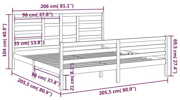 Σκελετός Κρεβατιού Χωρίς Στρώμα 200x200 εκ Μασίφ Ξύλο - Καφέ