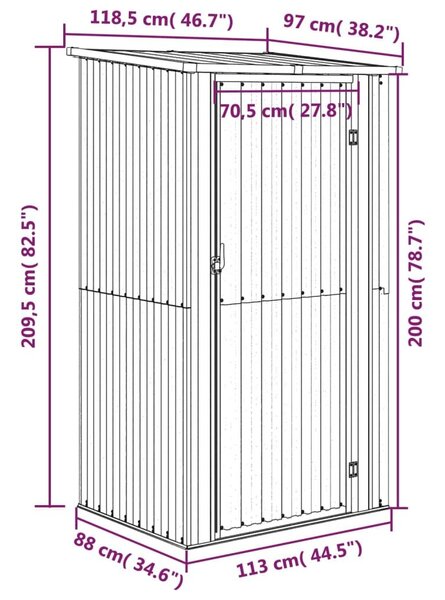 Αποθήκη Κήπου Καφέ 118,5 x 97 x 209,5 εκ. Γαλβανισμένο Ατσάλι - Καφέ