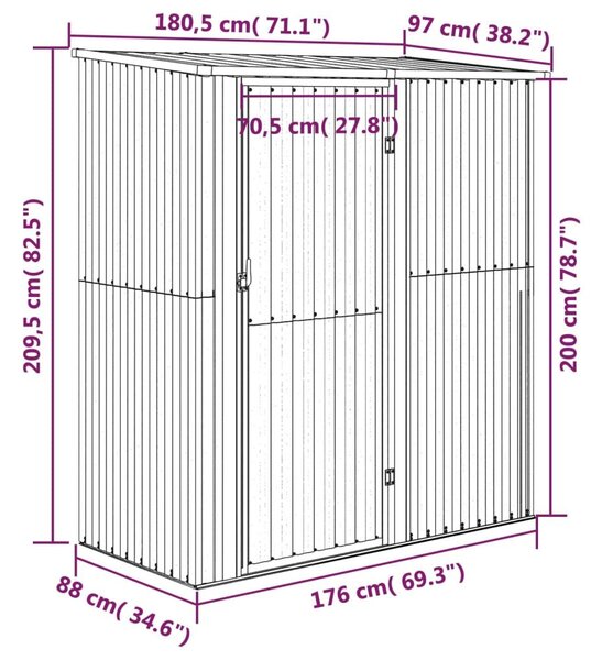 Αποθήκη Κήπου Καφέ 180,5 x 97 x 209,5 εκ. Γαλβανισμένο Ατσάλι - Καφέ