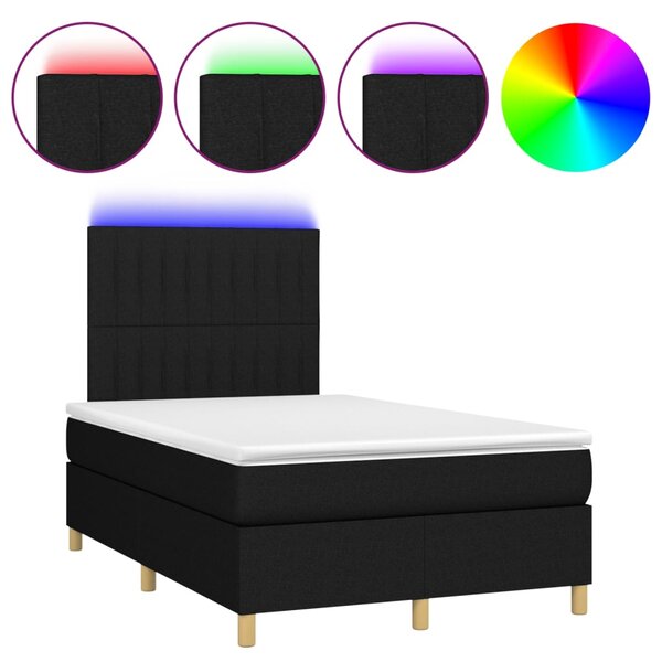 VidaXL Κρεβάτι Boxspring με Στρώμα & LED Μαύρο 120x200 εκ. Υφασμάτινο