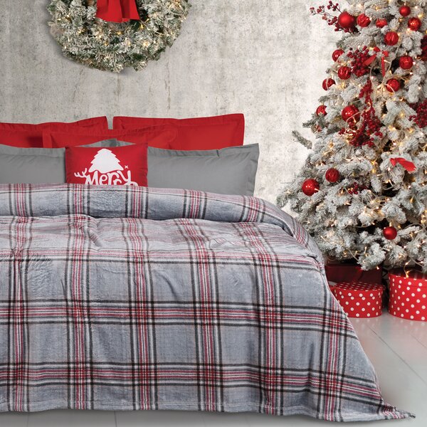 Κουβέρτα Fleece Μονή 160x220εκ. Blankets 1362 Γκρι-Κόκκινο Das Home