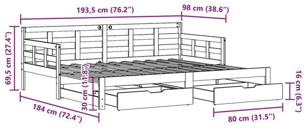 Καναπές Κρεβάτι Συρόμενος Χωρίς Στρώμα 90x190 εκ. & Συρτάρια - Λευκό