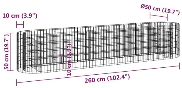 Συρματοκιβώτιο-Γλάστρα Υπερυψωμένη 260x50x50 εκ. Γαλβαν. Ατσάλι - Ασήμι