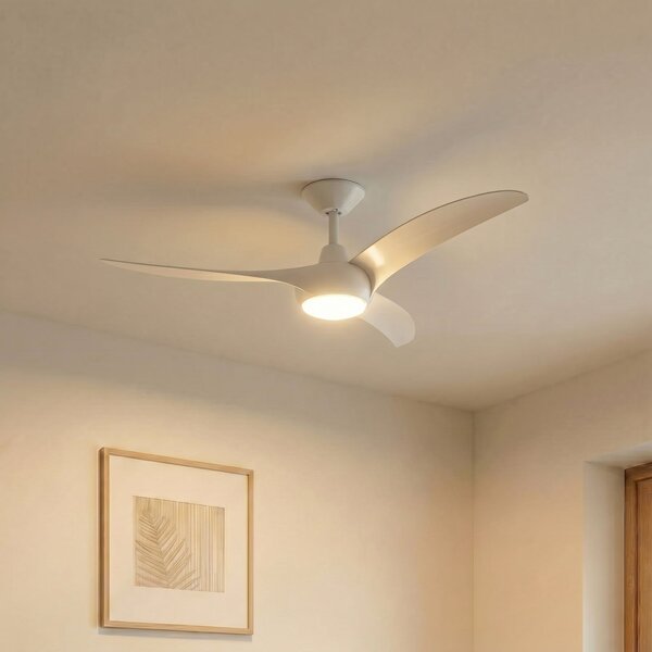 Lindby Ανεμιστήρας οροφής LED Briya, λευκός, Ø 116 cm, CCT, ρυθμιζόμενος, Λευκό, Σαλόνι / τραπεζαρία, Πλαστικό, σύγχρονο
