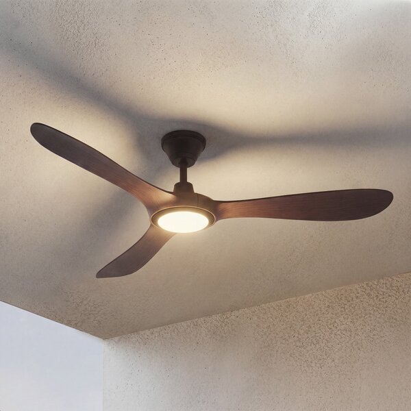 Lucande Ανεμιστήρας οροφής εξωτερικού χώρου LED Winrod, σκούρο ξύλο, με, ρυθμιζόμενος, Ξύλου, Πλαστικό, σύγχρονο
