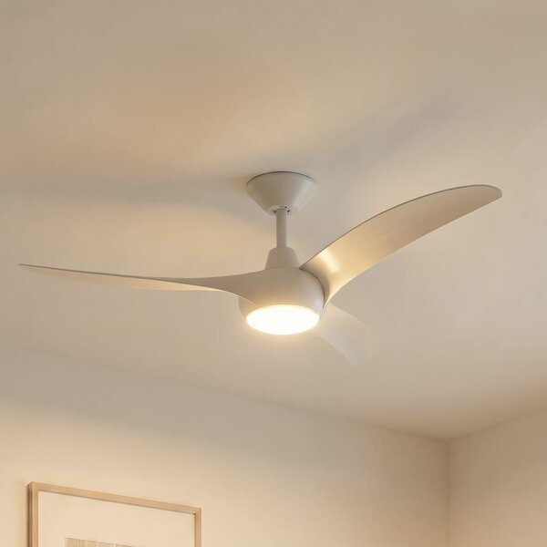 Lindby Ανεμιστήρας οροφής LED Briya, λευκός, Ø 116 cm, CCT, ρυθμιζόμενος, Λευκό, Σαλόνι / τραπεζαρία, Πλαστικό, σύγχρονο