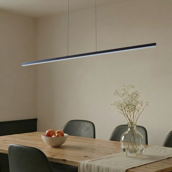 Lucande LED κρεμαστή λάμπα Solvar, 158 cm, μαύρη, CCT, ρυθμιζόμενη ένταση, ρυθμιζόμενος, Μαύρο, Σαλόνι / τραπεζαρία, Μέταλλο, σύγχρονο