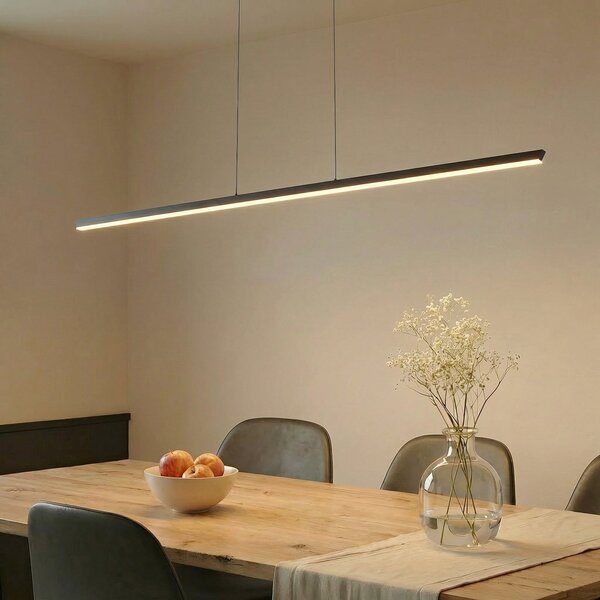 Lucande LED κρεμαστή λάμπα Solvar, 158 cm, μαύρη, CCT, ρυθμιζόμενη ένταση, ρυθμιζόμενος, Μαύρο, Σαλόνι / τραπεζαρία, Μέταλλο, σύγχρονο