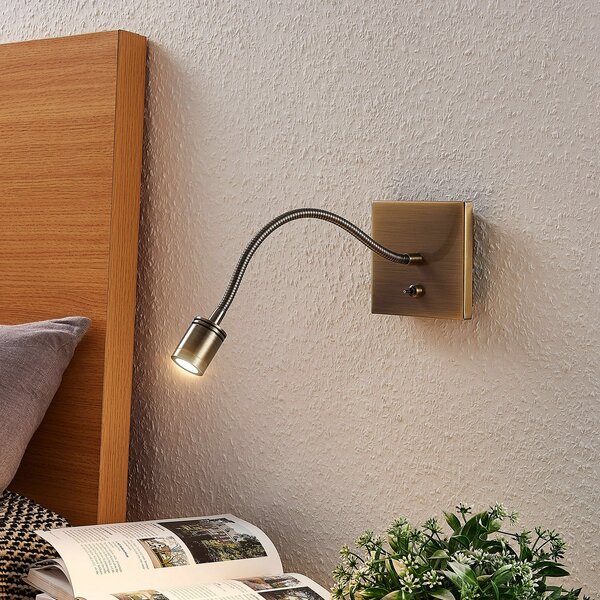 Lindby LED φωτιστικό τοίχου Mayar, 2, ορείχαλκος, ανάγνωσης, 11 cm, Μπρούτζινο / Αντικέ ορείχαλκου, υπνοδωμάτιο, Μέταλλο, σύγχρονο