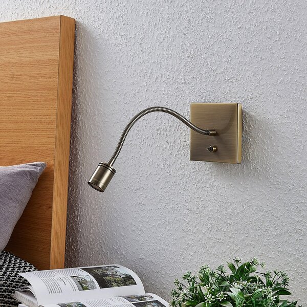 Lindby LED φωτιστικό τοίχου Mayar, 2, ορείχαλκος, ανάγνωσης, 11 cm, Μπρούτζινο / Αντικέ ορείχαλκου, υπνοδωμάτιο, Μέταλλο, σύγχρονο