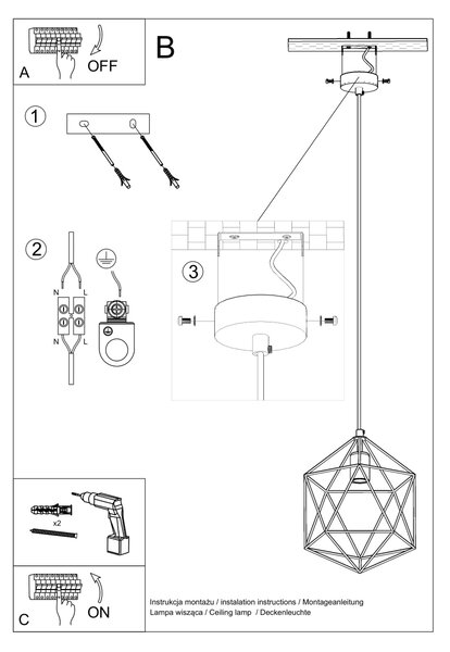 Sollux Κρεμαστό φωτιστικό Gaspare 1,ατσάλι,1xE27/60w