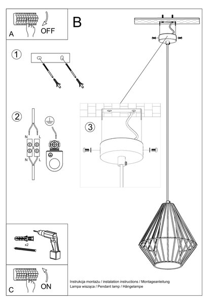 Sollux Κρεμαστό φωτιστικό Demi 1,Χάλυβας, PVC, 1xE27/60w