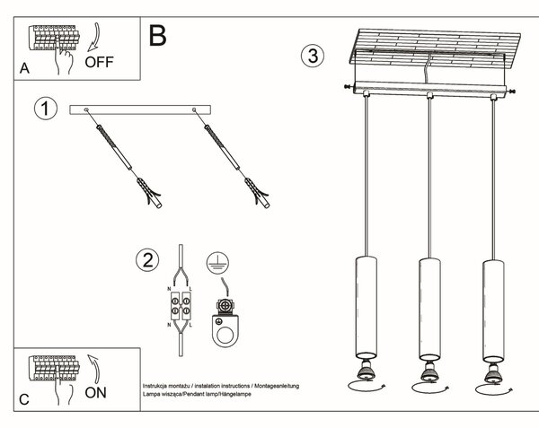 Sollux Κρεμαστό φωτιστικό Lagos 3,ατσάλι, 3xGU10/40w