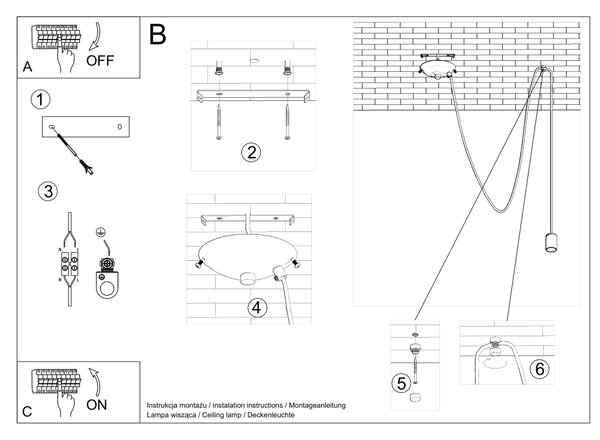 Sollux Κρεμαστό φωτιστικό Edison 1,ύφασμα, χάλυβας,1xE27/60w