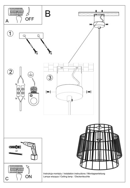 Sollux Κρεμαστό φωτιστικό Gate 1,ατσάλι,1xE27/60w