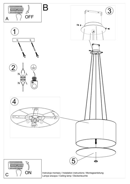 Sollux Κρεμαστό φωτιστικό Otto 5,μαύρο,5xE27/60w