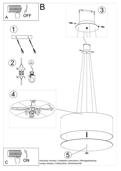 Sollux Κρεμαστό φωτιστικό Otto 6,μαύρο,6xE27/60w