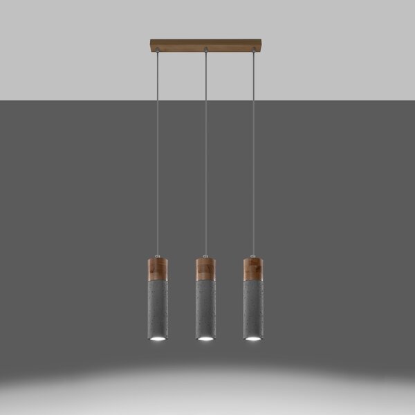 Sollux Κρεμαστό φωτιστικό Zane 3,σκυρόδεμα, ξύλο, 3xGU10/40w