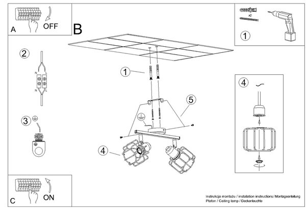 Sollux Φωτιστικό οροφής Beluci 2,ατσάλι,2xE14/40w,λευκό