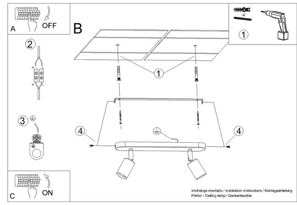 Sollux Φωτιστικό οροφής Fornes 2,ατσάλι,2xE27/60w