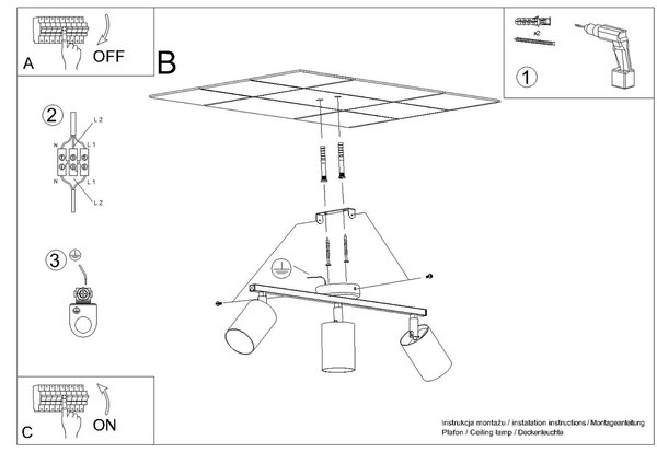 Sollux Φωτιστικό οροφής Lemmi 3,ατσάλι,3xGU10/40w,μαύρο